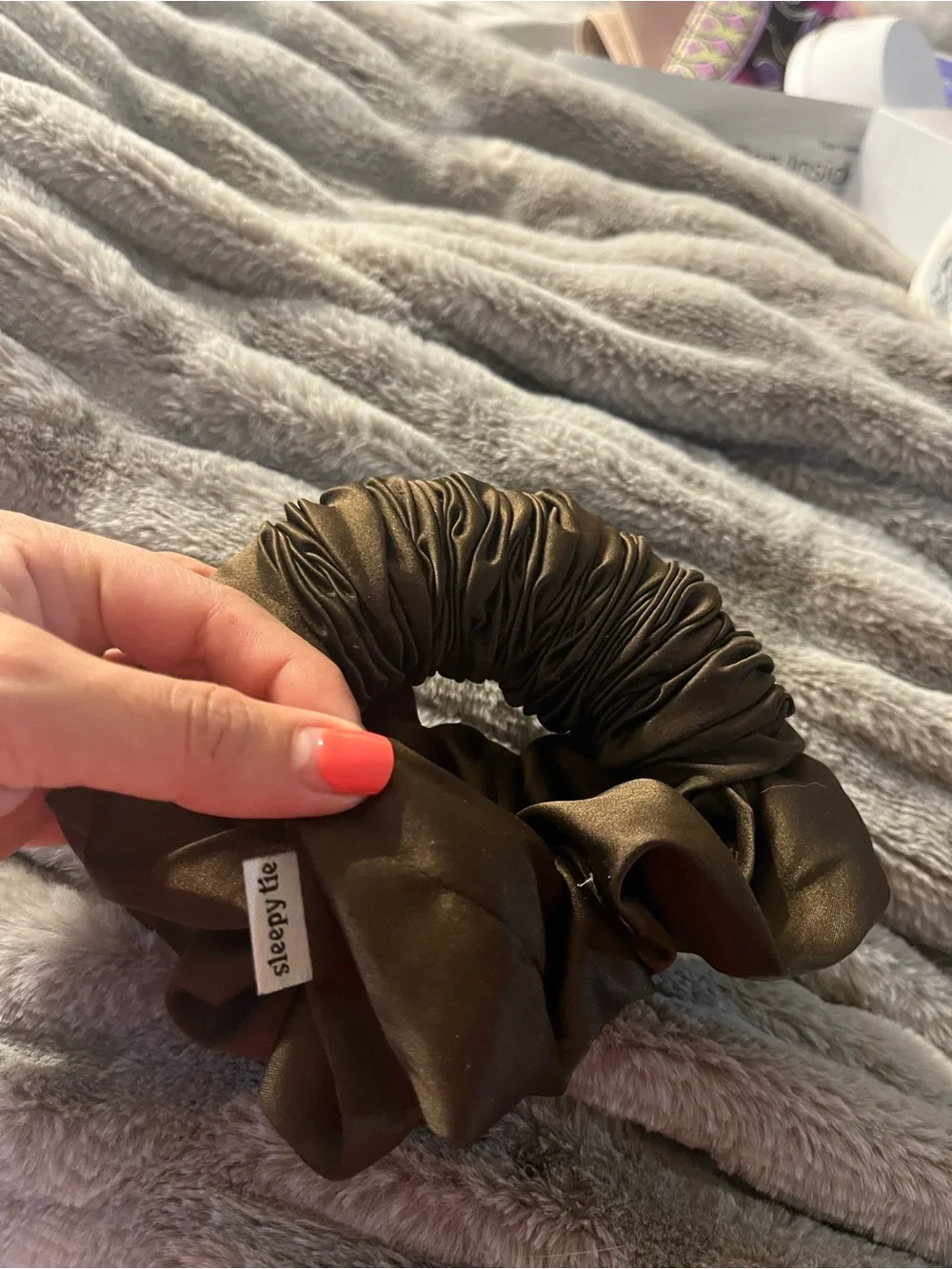 Sleeppy Tie Satin Scrunchie - Chocolate Brown
